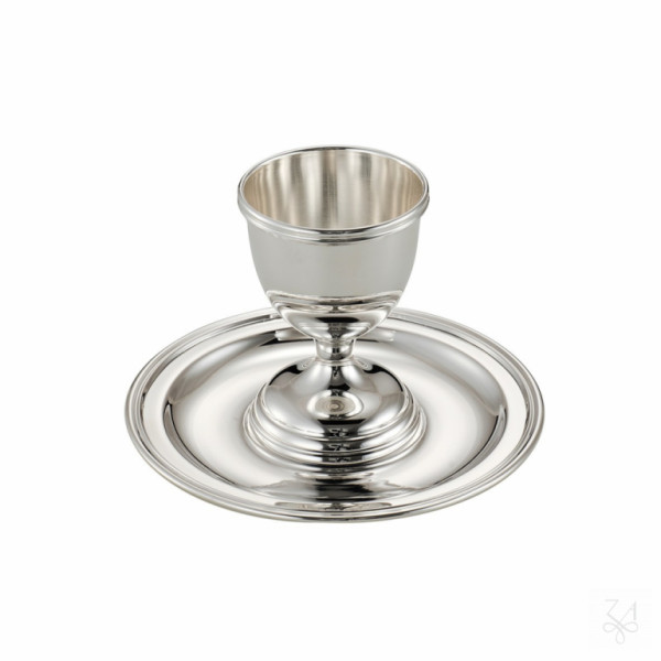Silberner Eierbecher mit Teller, Model: Englisch Faden, 925 Silber, Höhe: 7cm
