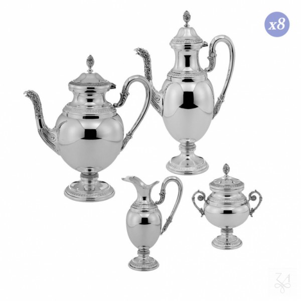 Tee- und Kaffeeservice Empire 4-teilig für 8 Personen, in Sterling Silber