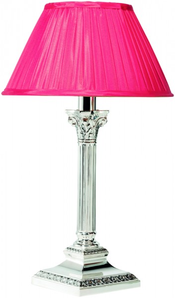 Tischlampe "Empire" mit rotem Schirm, Sterling-Silber, Höhe 43 cm