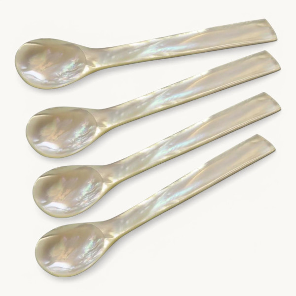 4er-Set Eierlöffel aus Perlmutt, Länge 11 cm mit eckigen Enden