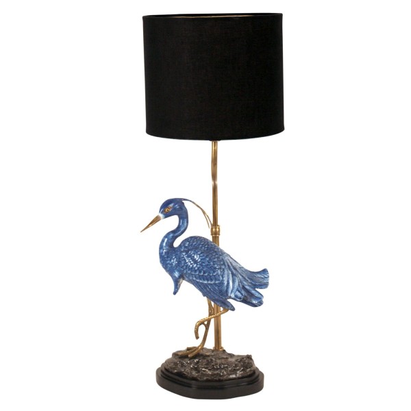 Tischlampe Blue Heron, Porzellan/ Messing, Höhe 46 cm