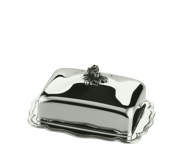 Massive rechteckige Butterdose in Barockform mit Kristalleinsatz in Sterling Silber