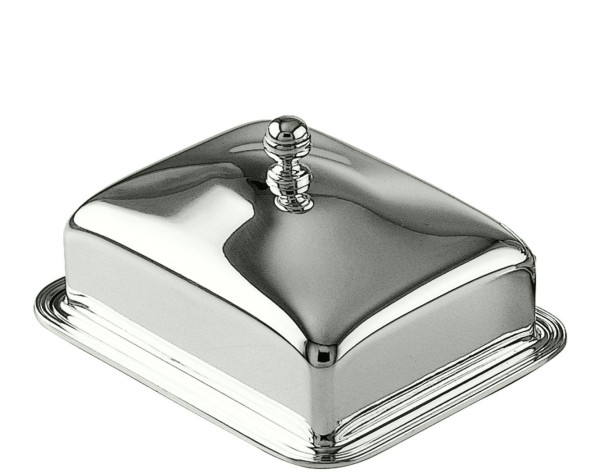 Massive Rechteckige Butterdose mit Kristalleinsatz in Sterling Silber